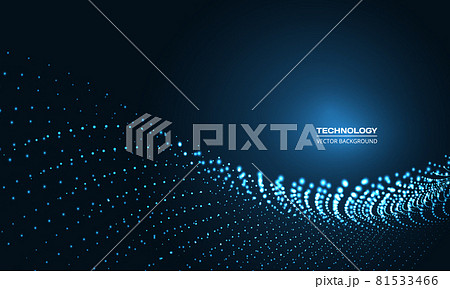 Digital abstract technology particle wave in dark blue background. 81533466