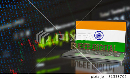 The rupee digital and India flag on notebook for technology  and business concept 3d rendering. 81533705
