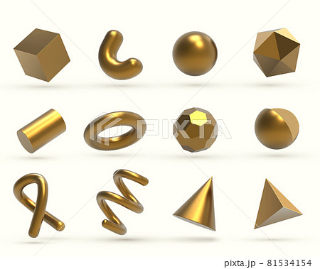 Realistic 3D Golden Geometric Shapes Objects. Realistic geometry elements isolated on white 81534154
