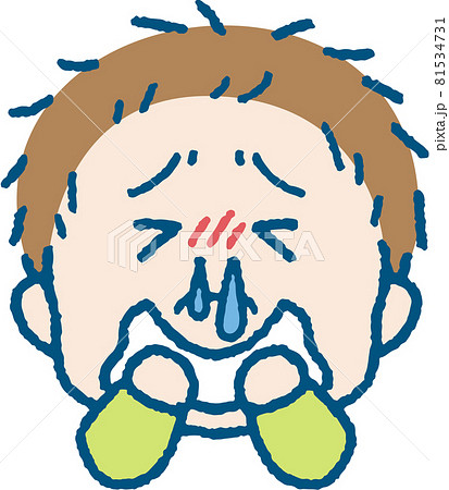 鼻水が出ている男の子のイラストのイラスト素材