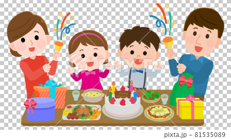 Birthday party Illustration of a family celebrating a child's birthday 81535089