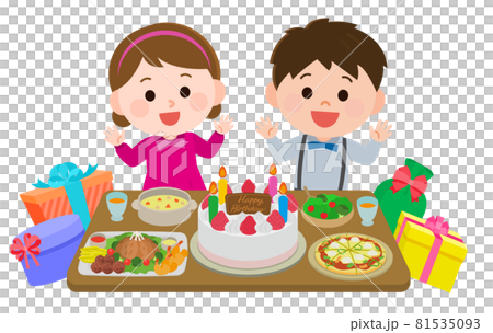 Birthday party illustrations of happy children 81535093