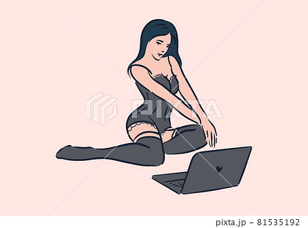 450px x 333px - Woman webcam model sitting in lingerie... - Stock Illustration [81535192] -  PIXTA