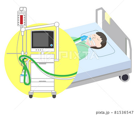 人工呼吸器をつける患者のイラスト素材