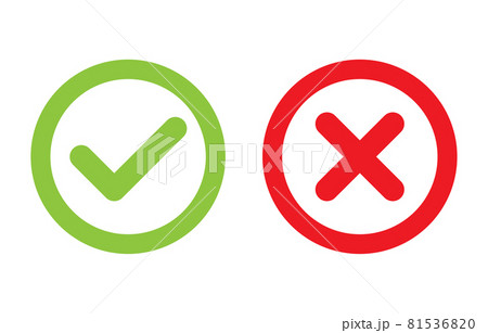 Tick and cross signs. Green checkmark OK and red X icons vector. Circle symbols YES and NO button for vote, decision, web, logo, app, UI. illustration. 81536820