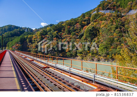 日本の車窓から　紅葉の大井川鐵道井川線　奥大井湖上駅 81536837