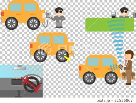 車の盗難手法色々とその予防策のイラストセット 81536862