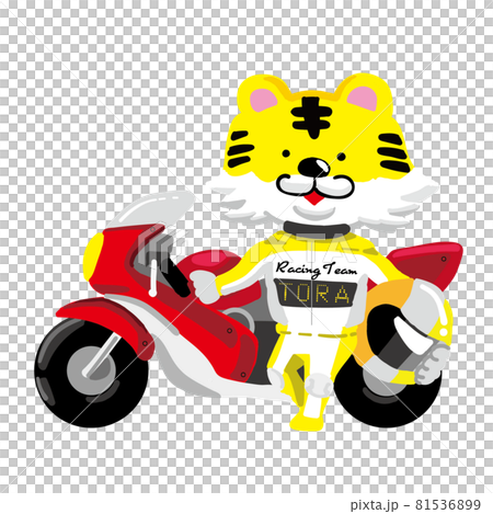 かわいいとらのレーサーとバイクのイラスト素材