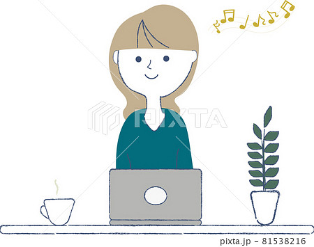 在宅で副業をする女性のイラスト素材