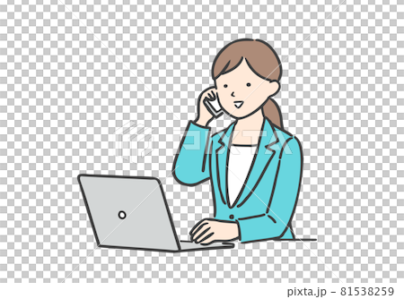 A business woman who talks while operating a laptop computer A business woman who talks while operating a laptop computer 81538259