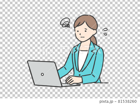 Business woman worried about operating a PC 81538260