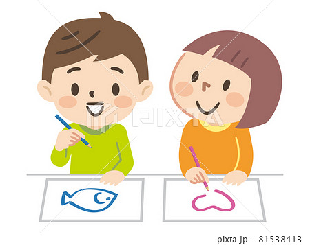 お絵描きをする子供たちのイラスト素材