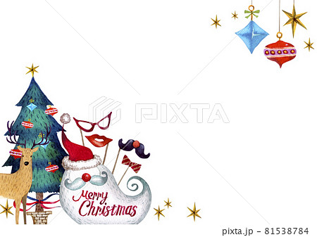 クリスマス サンタクロース　背景 フレーム　水彩 イラスト 81538784