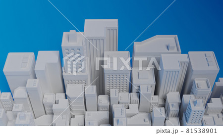 俯瞰目線 シンプルな白い模型風の建造物 ビル群と青空のイラスト素材