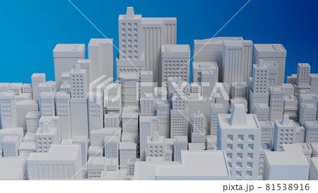 シンプルな白い模型風の建造物 ビル群のイラスト素材