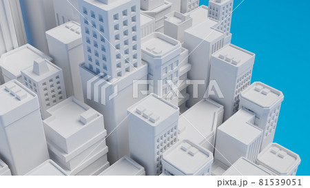 俯瞰目線 白い模型風の建造物 ビル群のイラスト素材