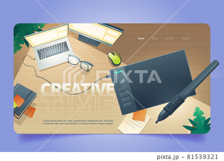 Creative time cartoon landing, graphic design work 81539321