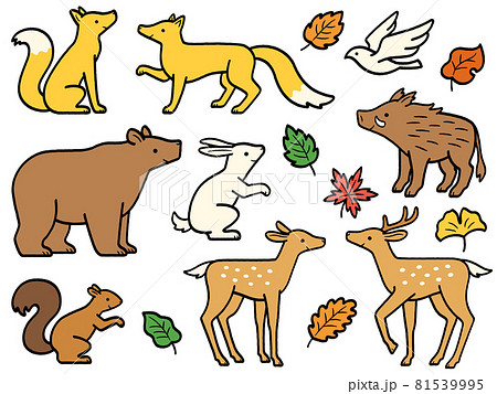 森の動物達の手書き風イラストのイラスト素材