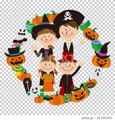 ポップな家族 ハロウィンリースとコスプレ  ポップな家族 ハロウィンリースとコスプレ  81540263