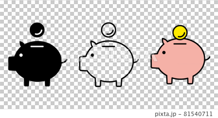 ブタの貯金箱のアイコンイラスト 3種類のイラスト素材