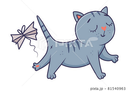 Funny Blue Cat with Striped Tail Playing Vector Illustration 81540963