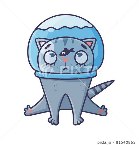 Funny Blue Cat with Striped Tail Sitting with Fish Bowl on Its Head Vector Illustration Funny Blue Cat with Striped Tail Sitting with Fish Bowl on Its Head Vector Illustration 81540965