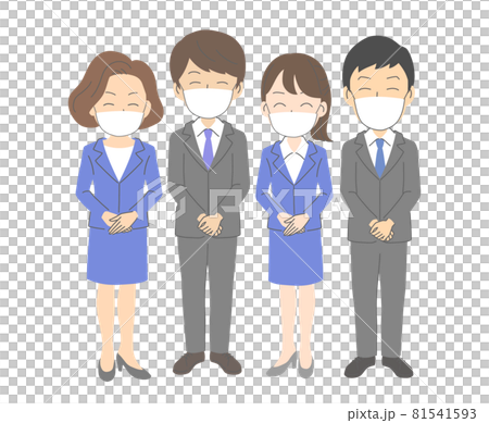 多名商務人士戴著口罩微笑歡迎 多名商務人士戴著口罩微笑歡迎 81541593