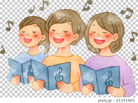 水彩插圖微笑的婦女拿著樂譜唱合唱 水彩插圖微笑的婦女拿著樂譜唱合唱 81541665