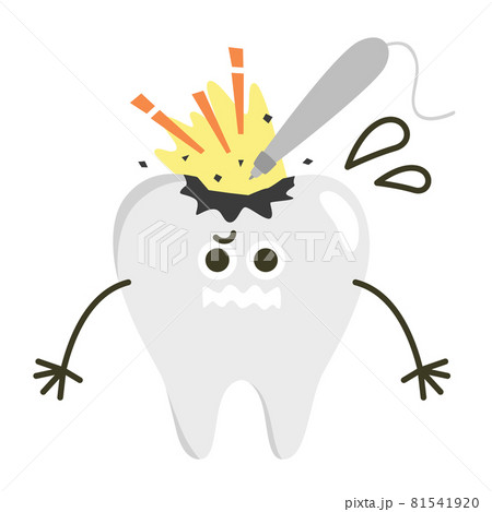 歯のイラスト 虫歯を治療してる歯のキャラクター のイラスト素材