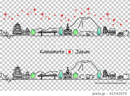熊本縣旅遊勝地城市景觀與新型冠狀病毒的簡單線條畫集 81542074