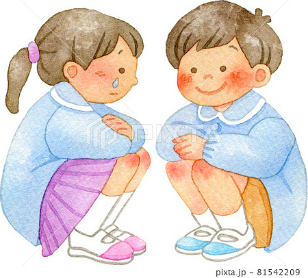 泣いている女の子を優しく励ます男の子のイラスト素材