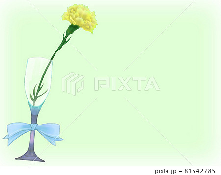 白カーネーションと青いグラス 緑のぼかし背景 のイラスト素材