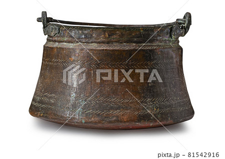 close up antique vintage open brass pot isolated on white background close up antique vintage open brass pot isolated on white background 81542916