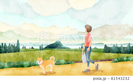 水彩画 田園風景 手描き フレーム付き（秋 風景 水彩イラスト
