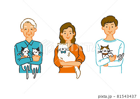 笑顔で猫を抱えるいろんな飼い主 笑顔で猫を抱えるいろんな飼い主 81543437