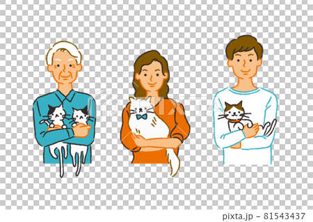 笑顔で猫を抱えるいろんな飼い主 笑顔で猫を抱えるいろんな飼い主 81543437