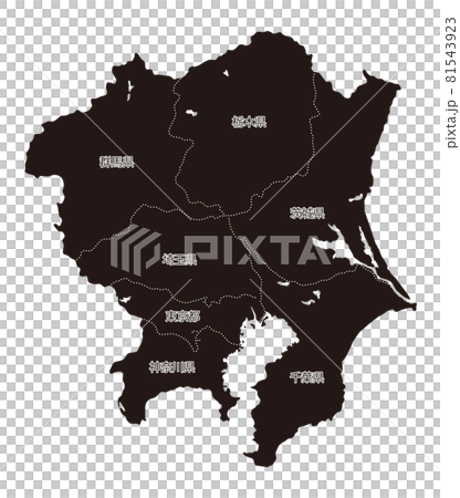 日本地方区分 関東 県名入り Bkのイラスト素材