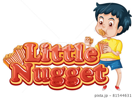 Little Nugget logo text design with a boy eating chicken nuggets 81544631