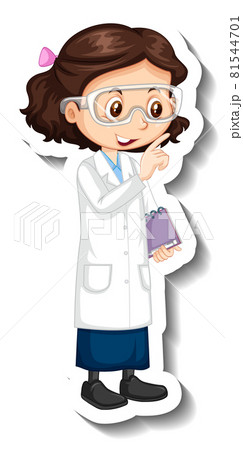 Cartoon character sticker with a girl in science gown 81544701