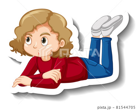 A girl laying cartoon character sticker 81544705