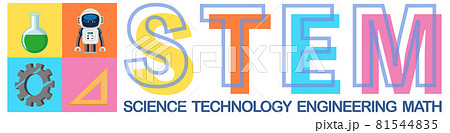 Colourful STEM education text icon 81544835