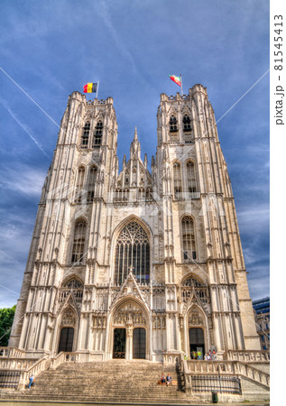 Exterior view to St Michael and St Gudula Cathedral, Brussels, Belgium 81545413