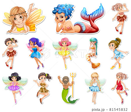 Set of stickers with beautiful fairies and mermaid cartoon character 81545832