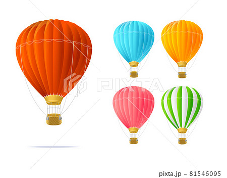 Realistic Detailed 3d Different Color Hotair Ballon Set. Vector 81546095