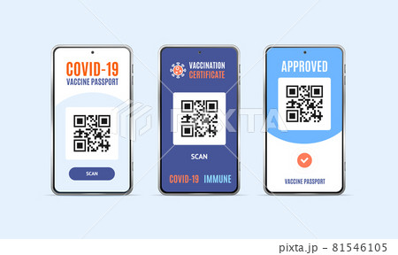 Realistic Detailed 3d Mobile Phone Screen with Covid Vaccine Passport Set. Vector Realistic Detailed 3d Mobile Phone Screen with Covid Vaccine Passport Set. Vector 81546105