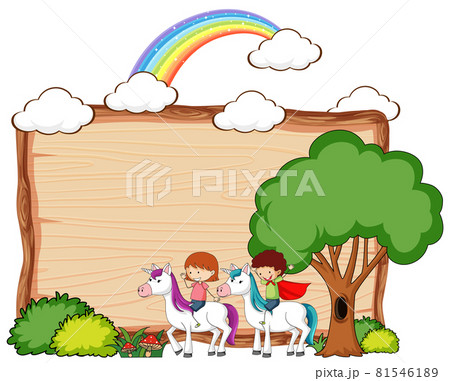 Blank wooden banner with fantasy cartoon character isolated Blank wooden banner with fantasy cartoon character isolated 81546189
