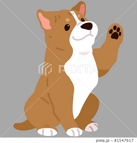 お座りしながら手を振るシンプルで可愛いアメリカンピットブルテリアのイラスト 主線なしのイラスト素材