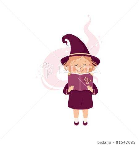 Happy Girl Witch in Purple Dress and Pointed...のイラスト素材 [81547635] - PIXTA