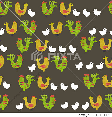 北欧風ニワトリの親子のシームレスなパターン テキスタイル 壁紙 包装紙のデザイン のイラスト素材