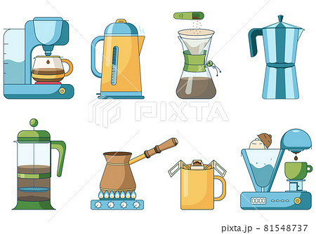 Set of different brewing methods of coffee jugs mugs and kettles electrical coffee machine. Vector illustration 81548737